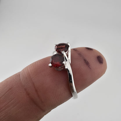 Sterling Silver Garnet Ring Two Stone Bypass Ring Minimalist Gemstone Ring Jewel