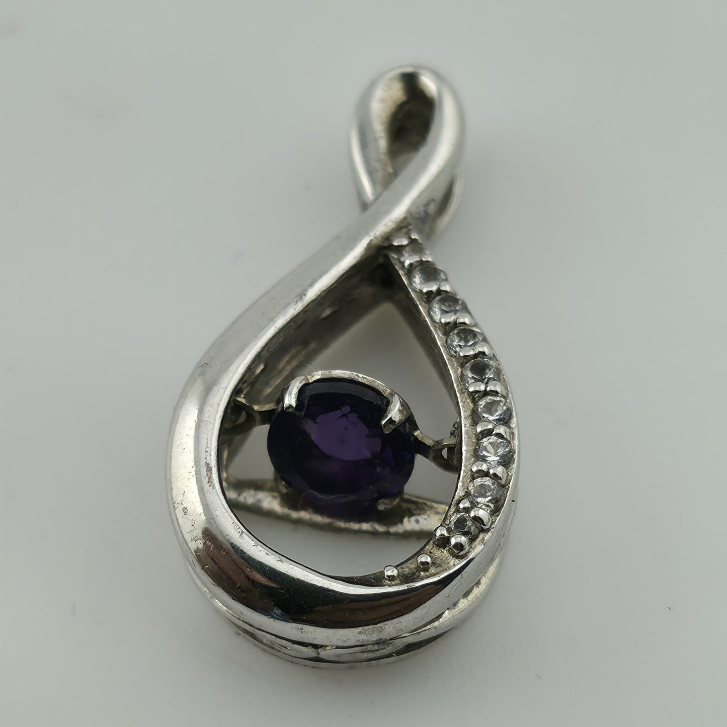 Sterling Silver 925 Purple Stone Teardrop Pendant CZ Accent SAI Modern