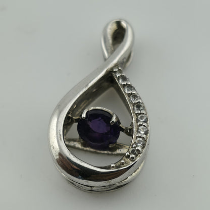 Sterling Silver 925 Purple Stone Teardrop Pendant CZ Accent SAI Modern