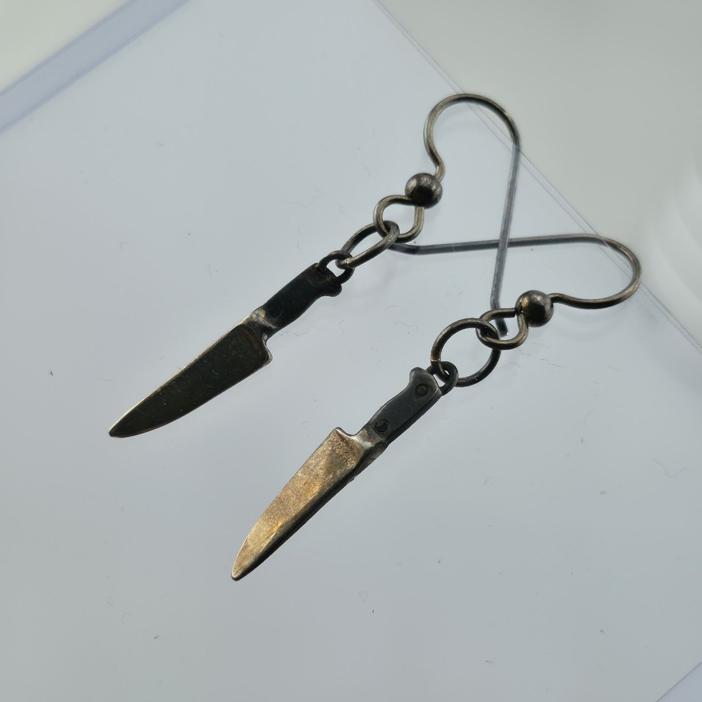 Vintage Sterling Silver Knife Dangle Earrings Unique Mini Blade Drop