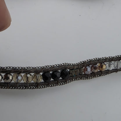 Nakamol Woven Hematite Quartz Bead Necklace / Wrap Bracelet Brown 35”