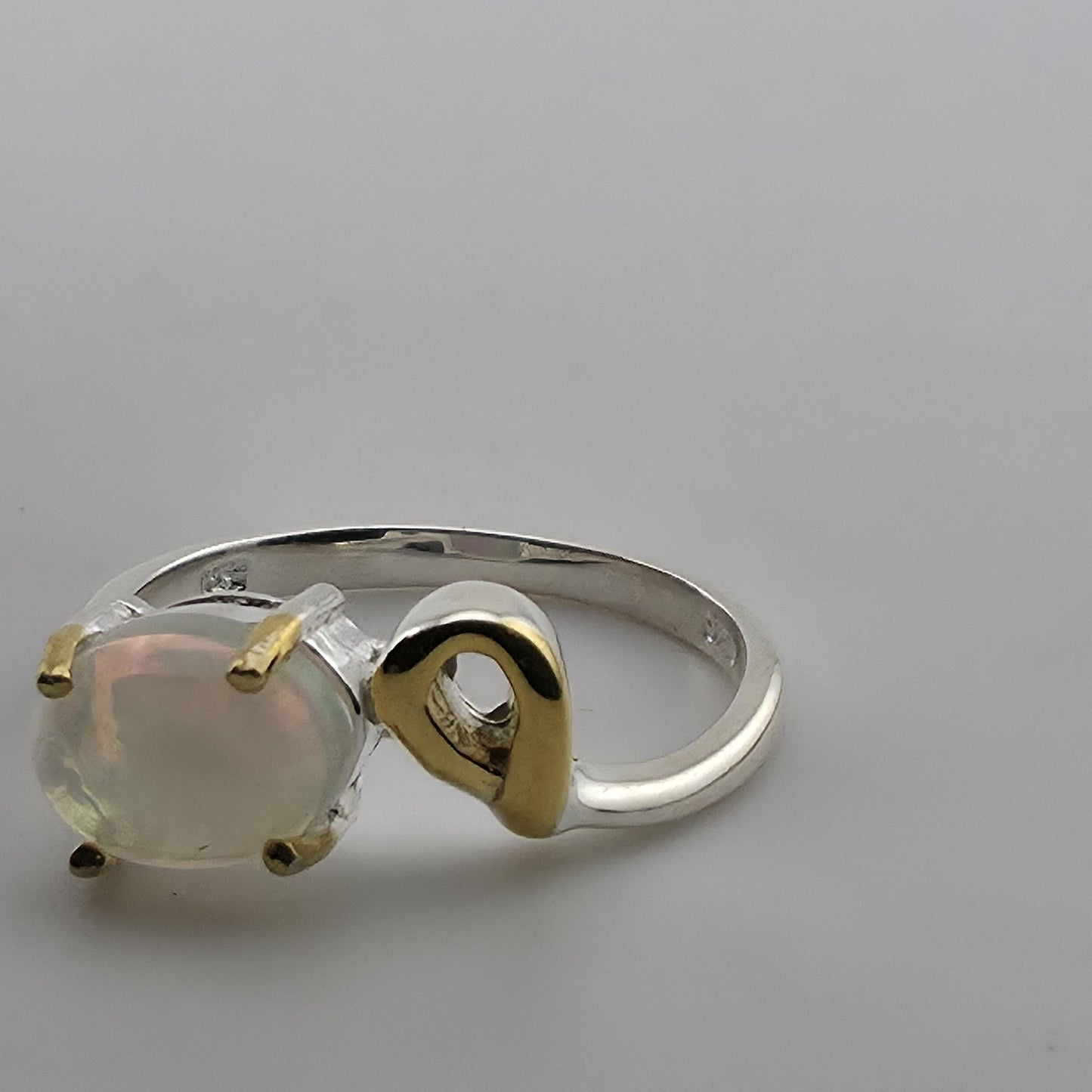 Natural Opal Ring 925 Sterling Silver Unique Gold Accent Size 5.25 Jewelry