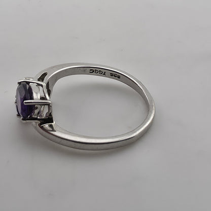 Sterling Silver 925 Amethyst Ring Two Stone Bypass Purple Size 7.75 Jewelry