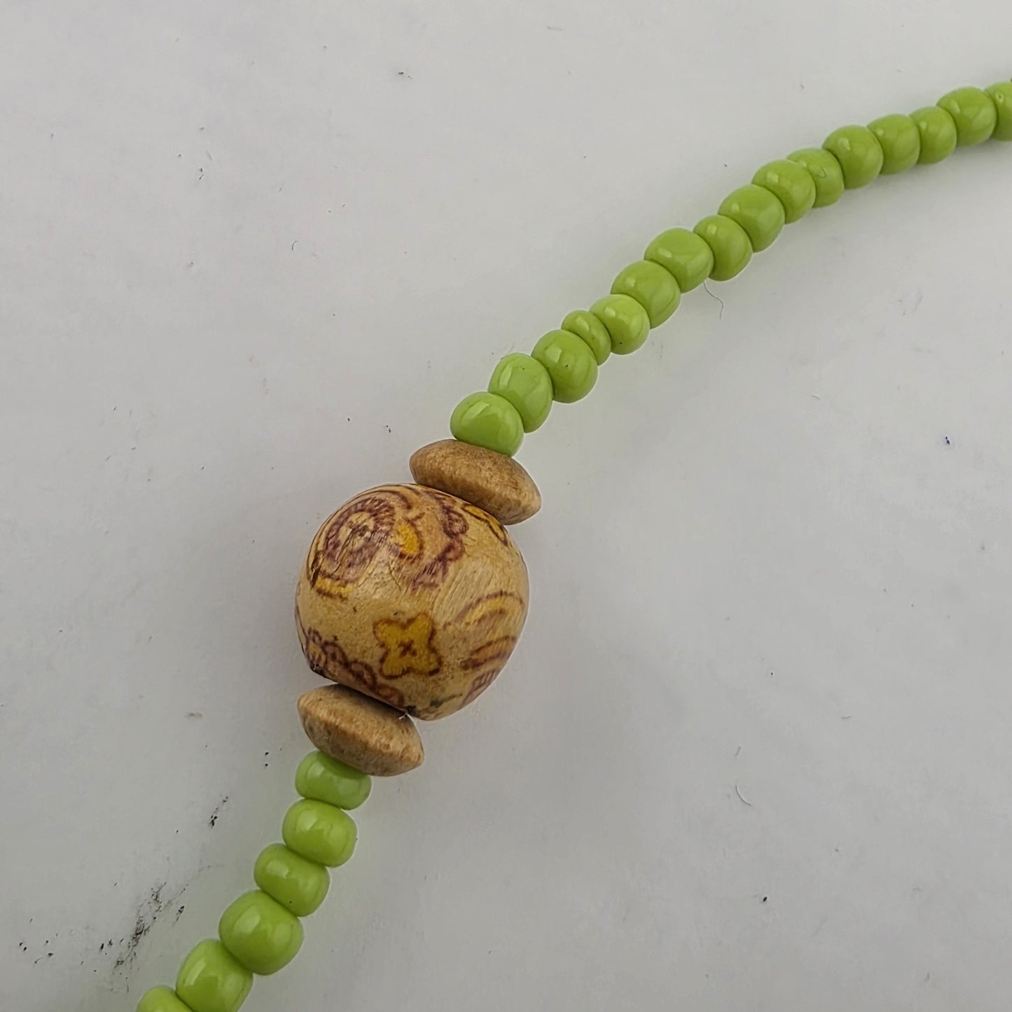 Lime Green Beaded Necklace w/ Wood Accent Beads Y2K Boho Cute Summer