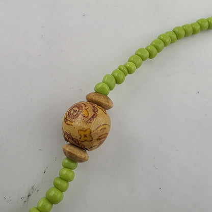 Lime Green Beaded Necklace w/ Wood Accent Beads Y2K Boho Cute Summer