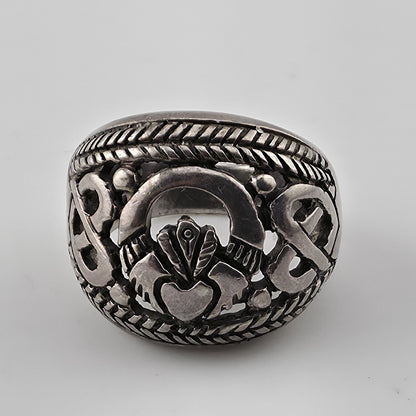 925 Sterling Silver Claddagh Dome Ring Celtic Heart Crown Hands Vintage Size 8