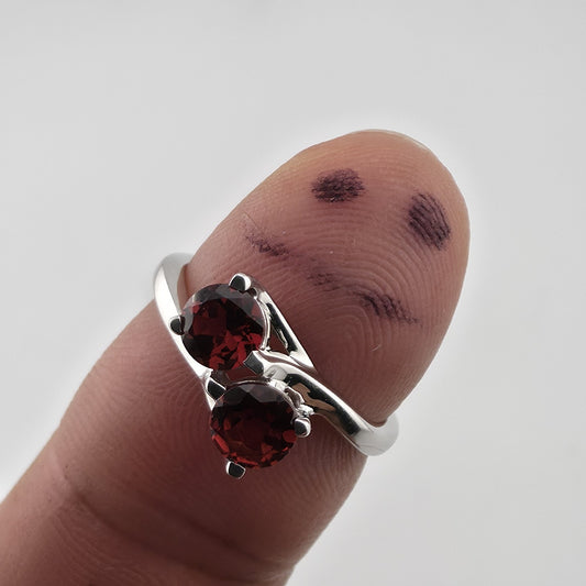 Sterling Silver Garnet Ring Two Stone Bypass Ring Minimalist Gemstone Ring Jewel