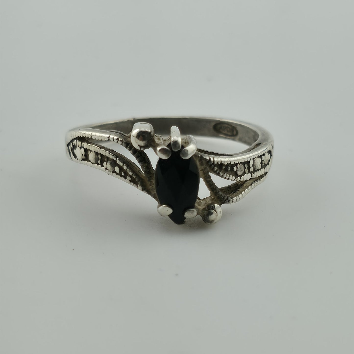 Vintage Avon Sterling Silver 925 Black Stone Ring Marquise Size 7.25