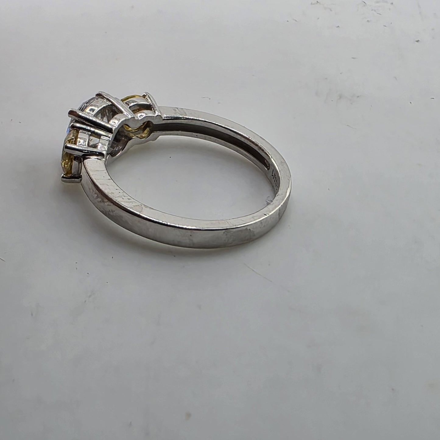 925 Sterling Silver CZ Three Stone Ring Size 8.75 Clear Yellow Stones