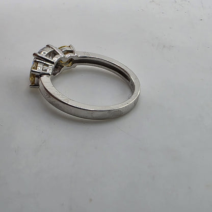 925 Sterling Silver CZ Three Stone Ring Size 8.75 Clear Yellow Stones