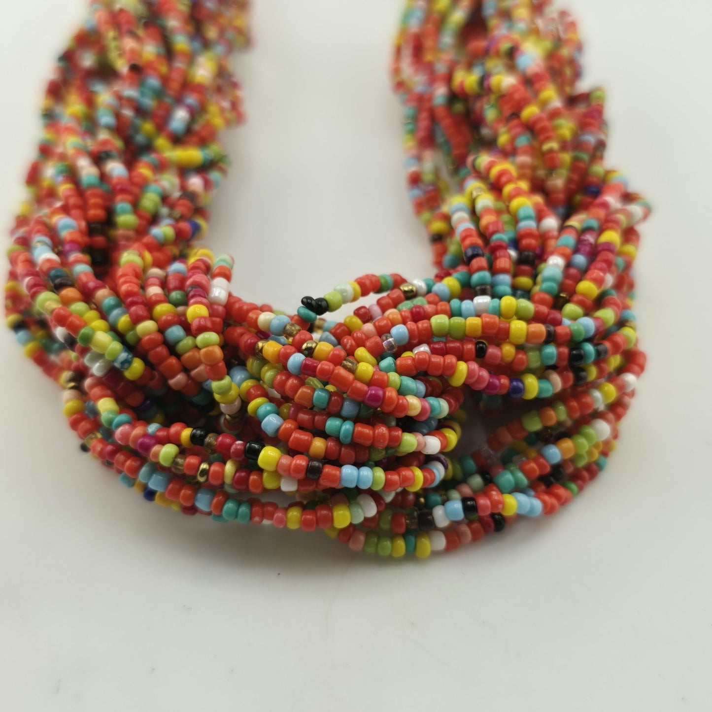 Multicolor Seed Bead Necklace Chunky Boho Statement Multi Strand Adjustable