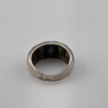 Sterling Silver Multi Color Inlay Ring Southwestern Style Dome Size 5.5