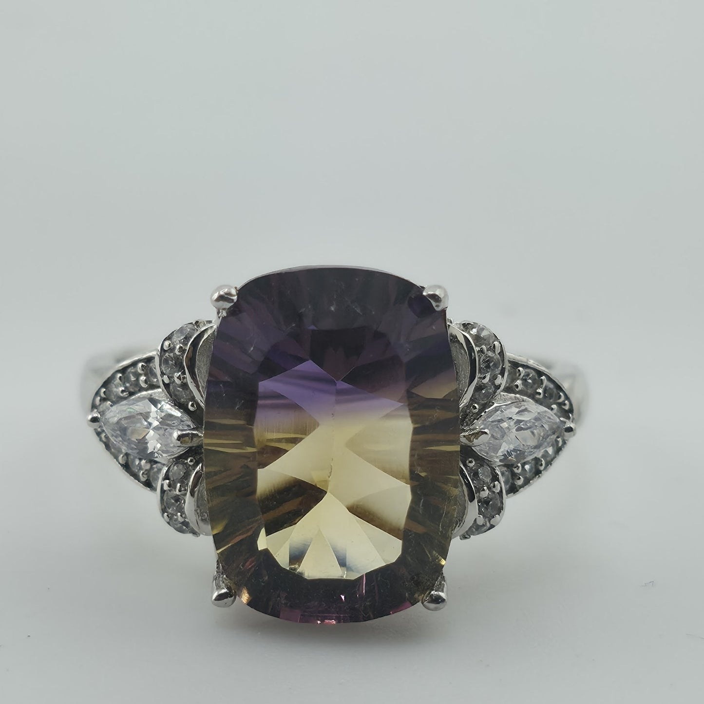 Sterling Silver 925 Ametrine Ring Size 9.25 Cushion Cut Purple Yellow Stone