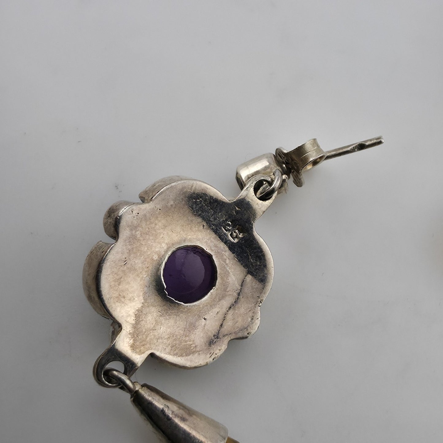 Vintage 925 Sterling Silver Amethyst Citrine Dangle Earrings Gemstone Drop Boho