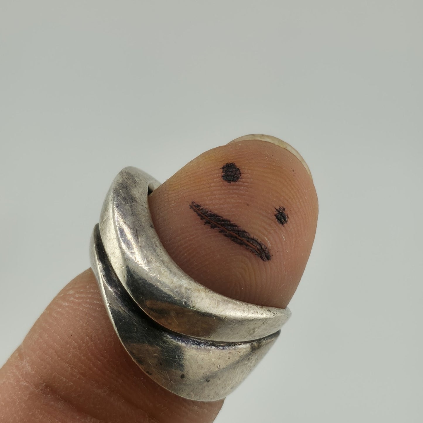 Vintage Sterling Silver Abstract Ring Size 7 Modernist Wide Band 925