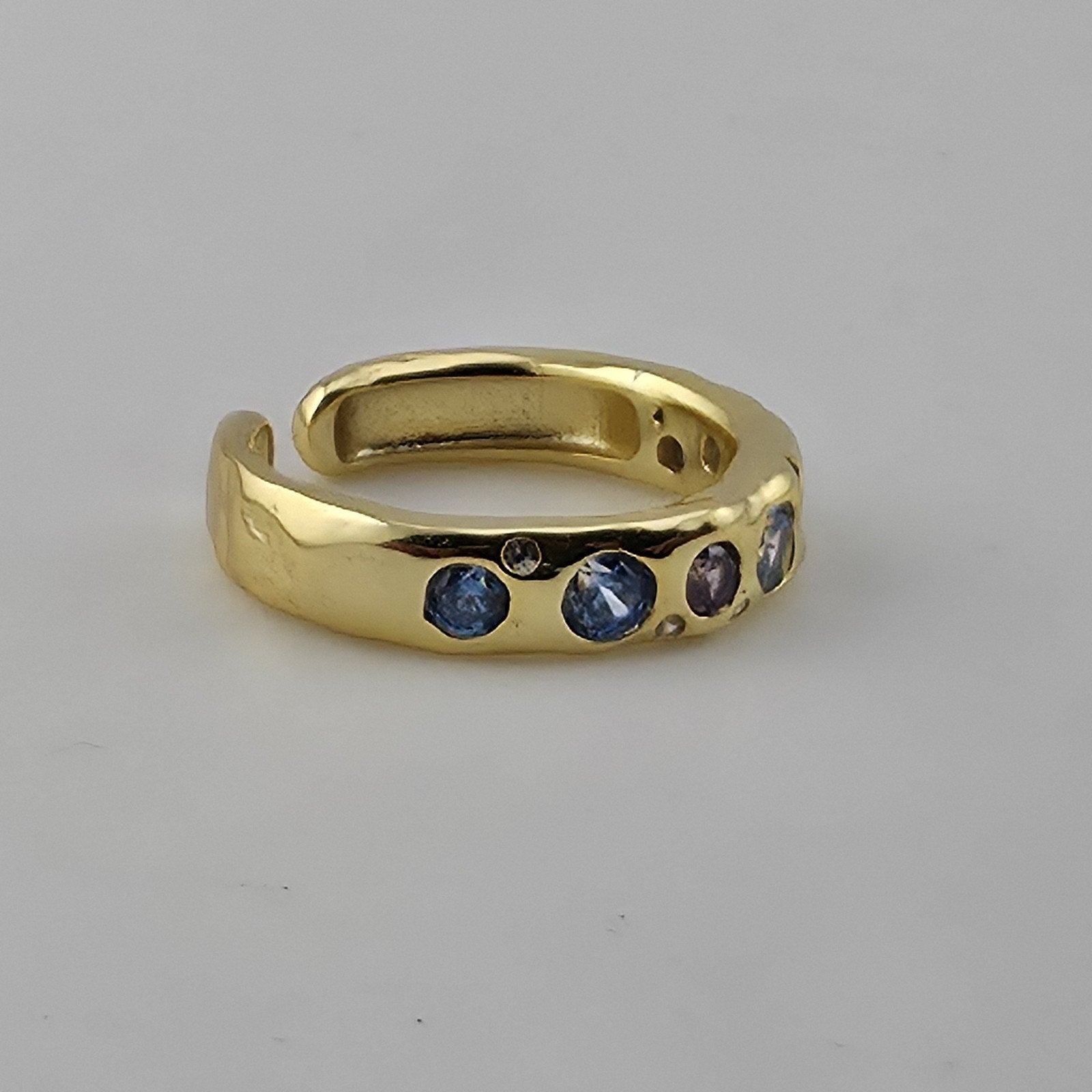 Blue purple zircon adjustable ring in 18K gold plated sterling silver