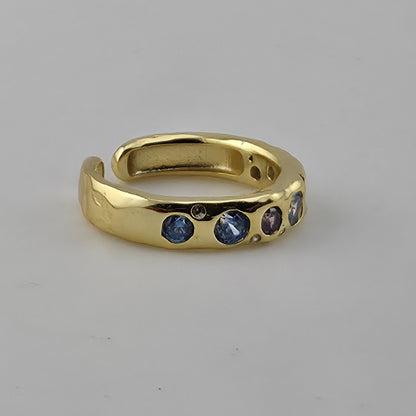 Blue purple zircon adjustable ring in 18K gold plated sterling silver