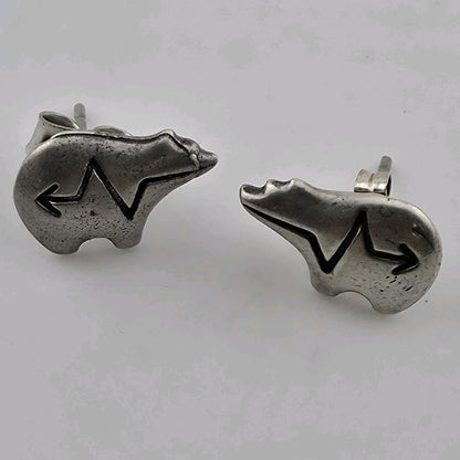 Vintage 925 Sterling Silver Bear Stud Earrings Southwest Native Animal Totem