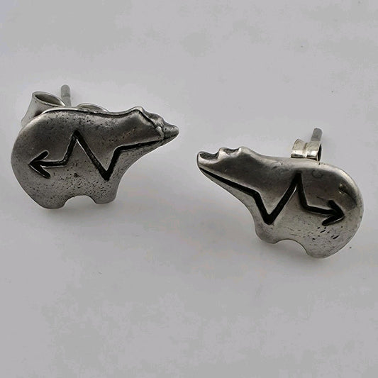 Vintage 925 Sterling Silver Bear Stud Earrings Southwest Native Animal Totem