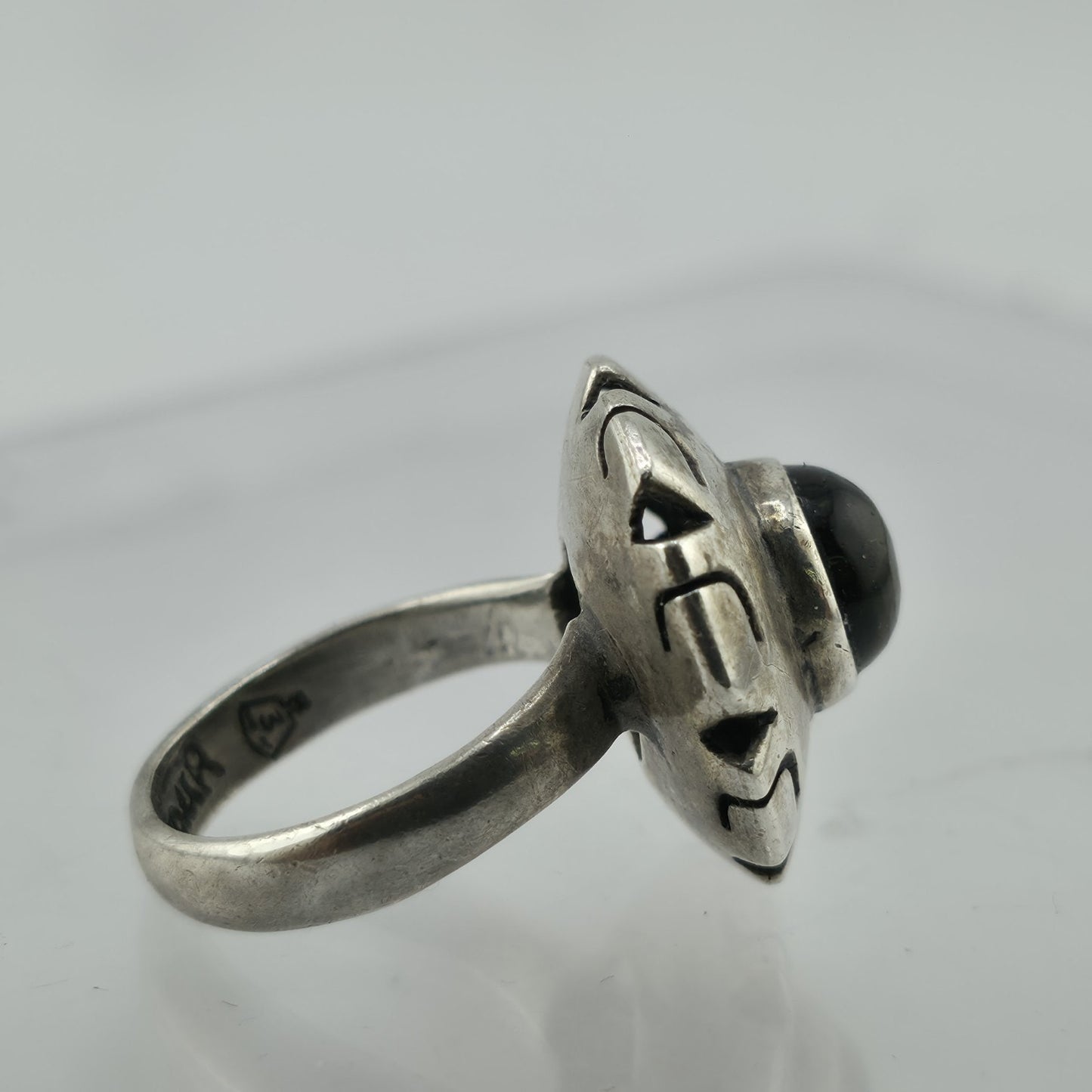 Vintage Mexico 925 Sterling Silver Black Onyx Sunburst Statement Ring Size 4.7