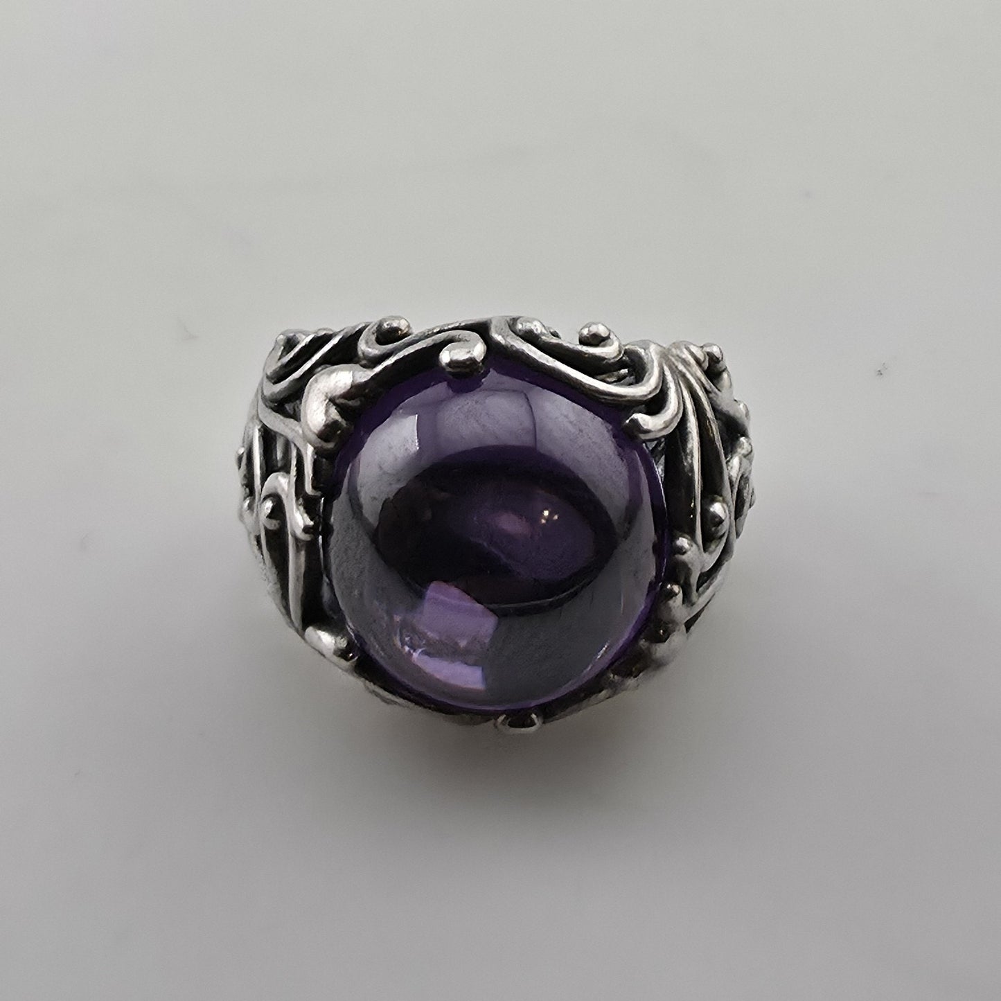 PANDORA Regal Dazzling Beauty Purple CZ Cabochon Sterling Silver Ring Sz 6