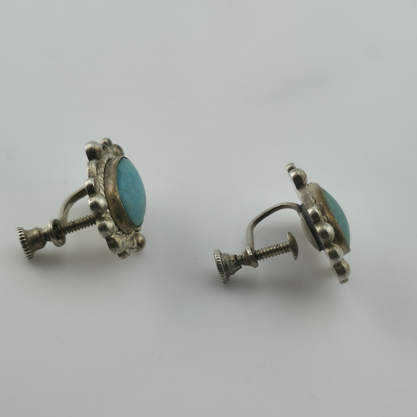 Vintage Turquoise Sterling Silver Screw Back Earrings Southwestern Style