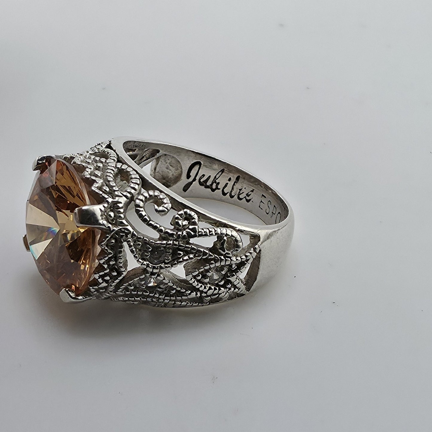 Esposito ESPO Ring Sterling 925 Silver Jubilee Champagne CZ Size 6 Vintage