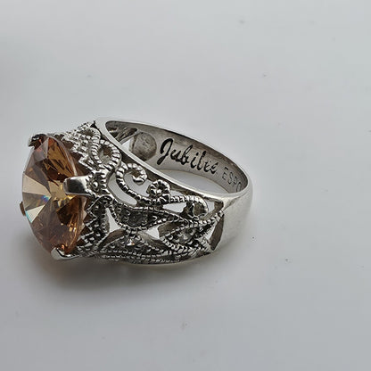 Esposito ESPO Ring Sterling 925 Silver Jubilee Champagne CZ Size 6 Vintage