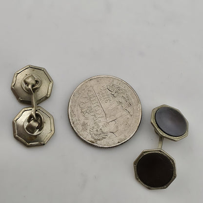 Vintage Silver Plated Octagon Cufflinks Formal Mens Jewelry