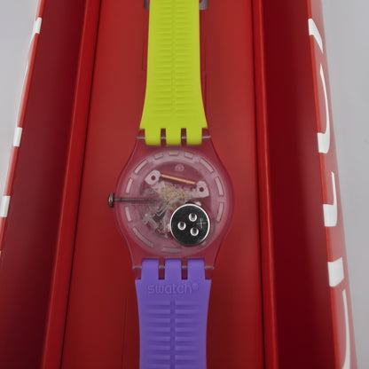 Swatch Dip In Color SUOP103 New Gent Watch Yellow Purple Pink New BoxColorful