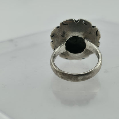 Vintage Mexico 925 Sterling Silver Black Onyx Sunburst Statement Ring Size 4.7