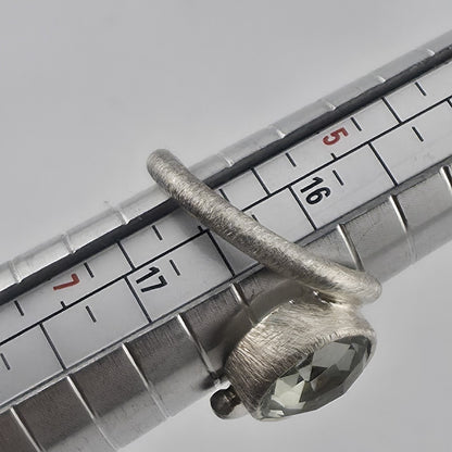 Sterling Silver Green Amethyst Quartz Ring 6.75 Modernist Bypas Statement