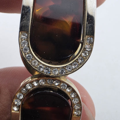 Sophie Tortoise Rhinestone Bangle Cuff Watch Gold Tone New Battery Size 6