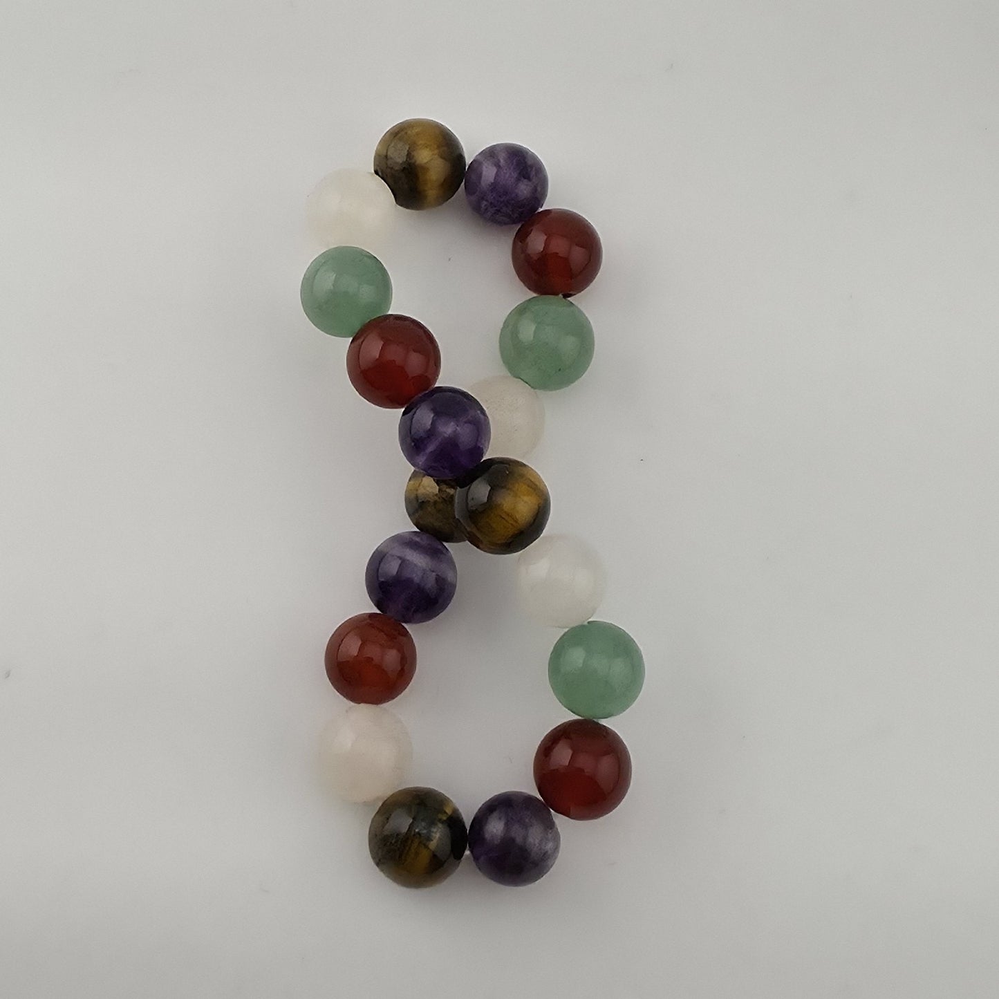Multi Gemstone Beaded Stretch Bracelet Amethyst Tiger’s Eye Quartz 6.25"