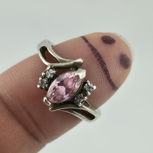 Sterling Silver 925 marquise cut Pink Stone Ring CZ Accents Size 8.75