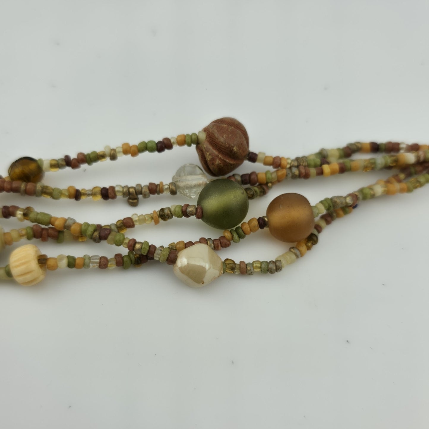 Necklace Artisan Mix Media Beaded Art Glass Earthy Boho 30" 1950s Vintage