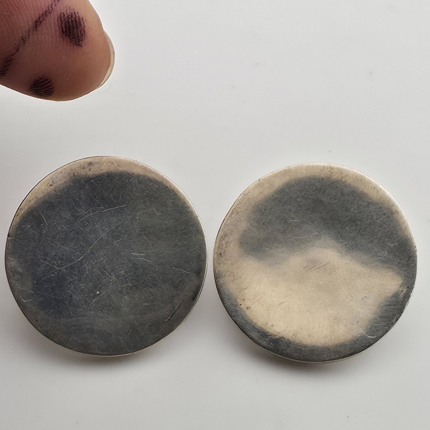 Vintage 925 Sterling Silver Round Disc Stud Earrings Modernist Minimalist Large