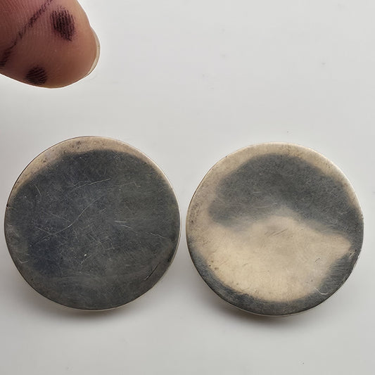 Vintage 925 Sterling Silver Round Disc Stud Earrings Modernist Minimalist Large