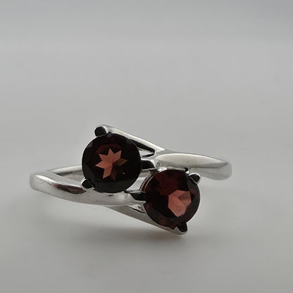 Sterling Silver Garnet Ring Two Stone Bypass Ring Minimalist Gemstone Ring Jewel