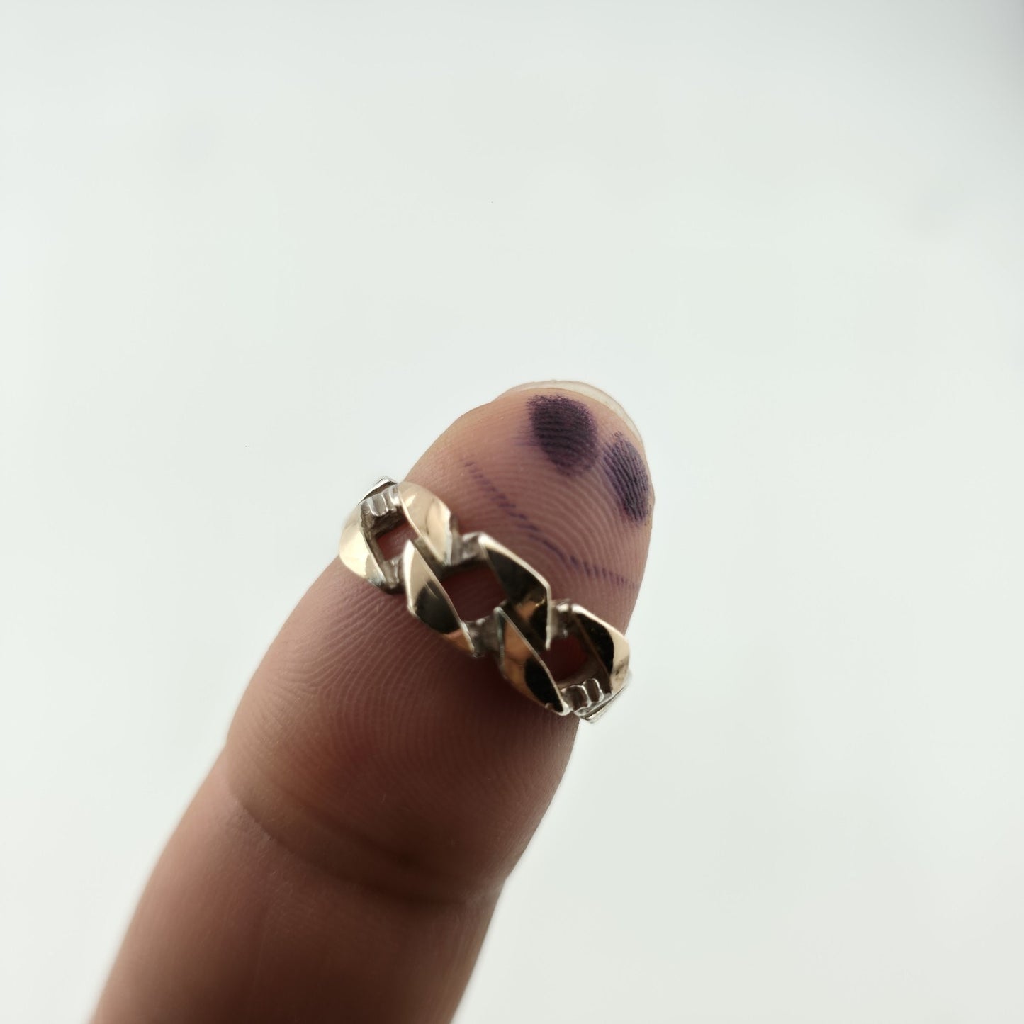 925 Sterling Silver 18K Gold Cuban Link Ring Sz 6.5 Two Tone Chain Band Unisex