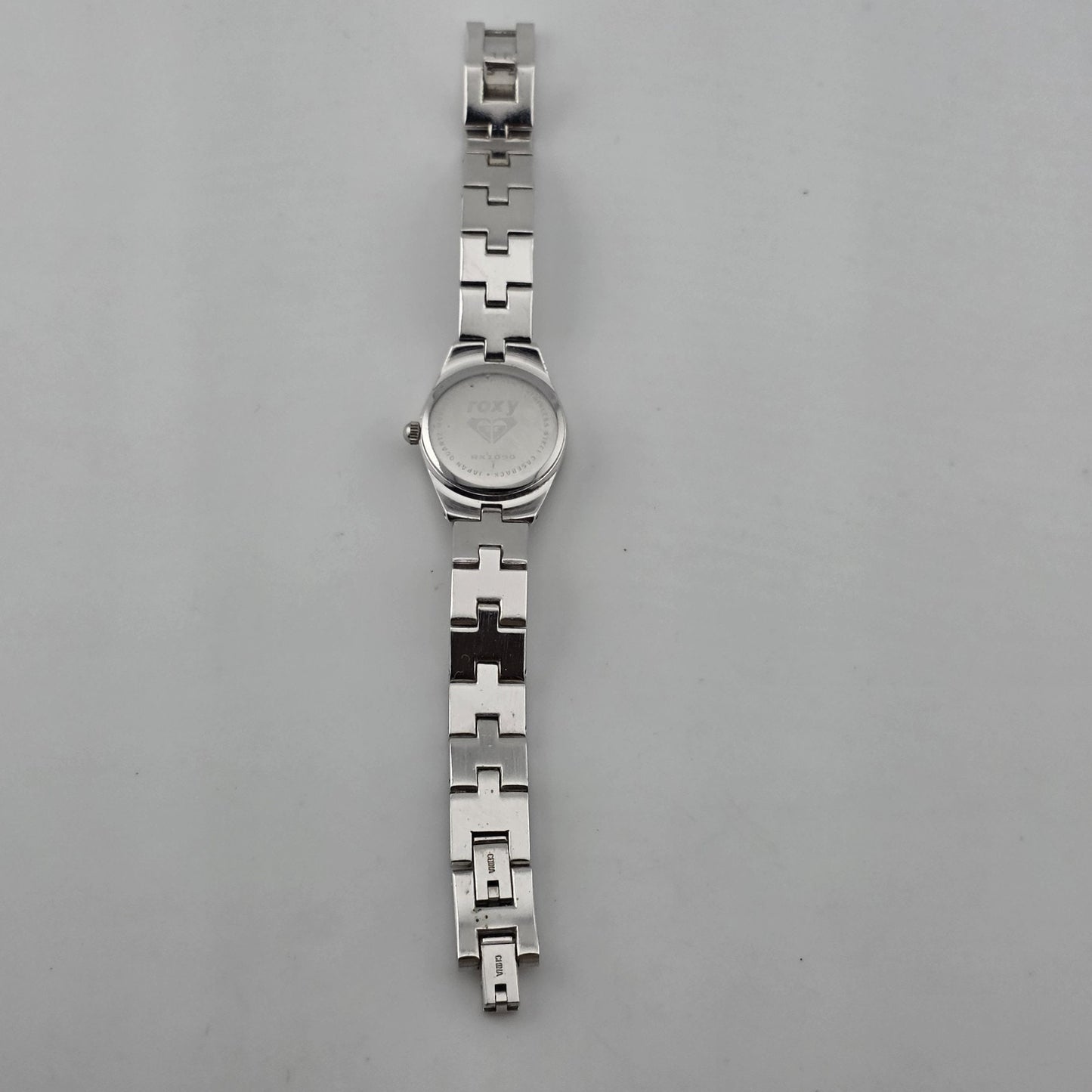 Vintage Roxy RX1090 Pink Dial Rhinestone Quartz Watch Womens Stainless Steel
