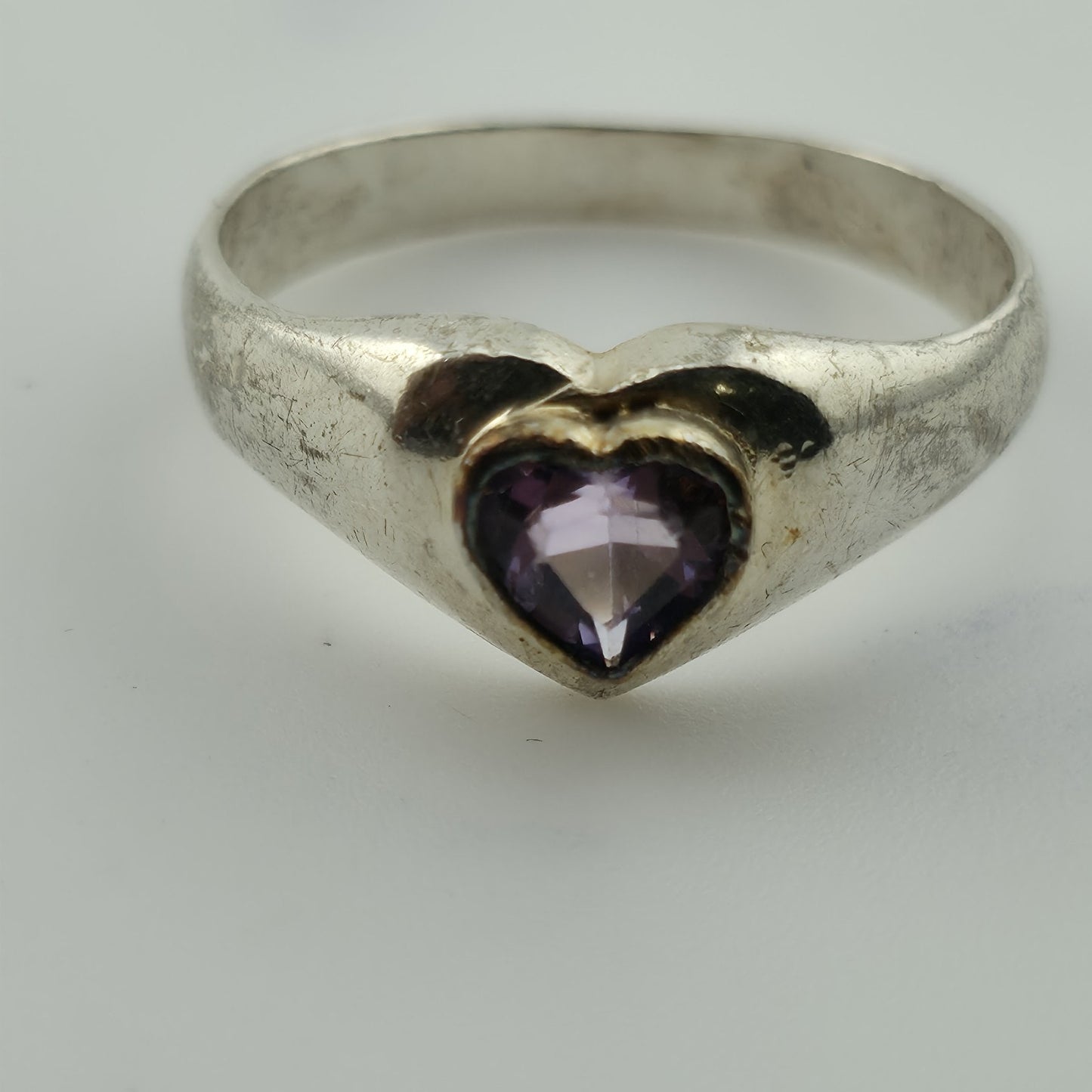 Sterling Silver Heart Ring Purple Stone Size 7 Vintage 925 Band Romantic