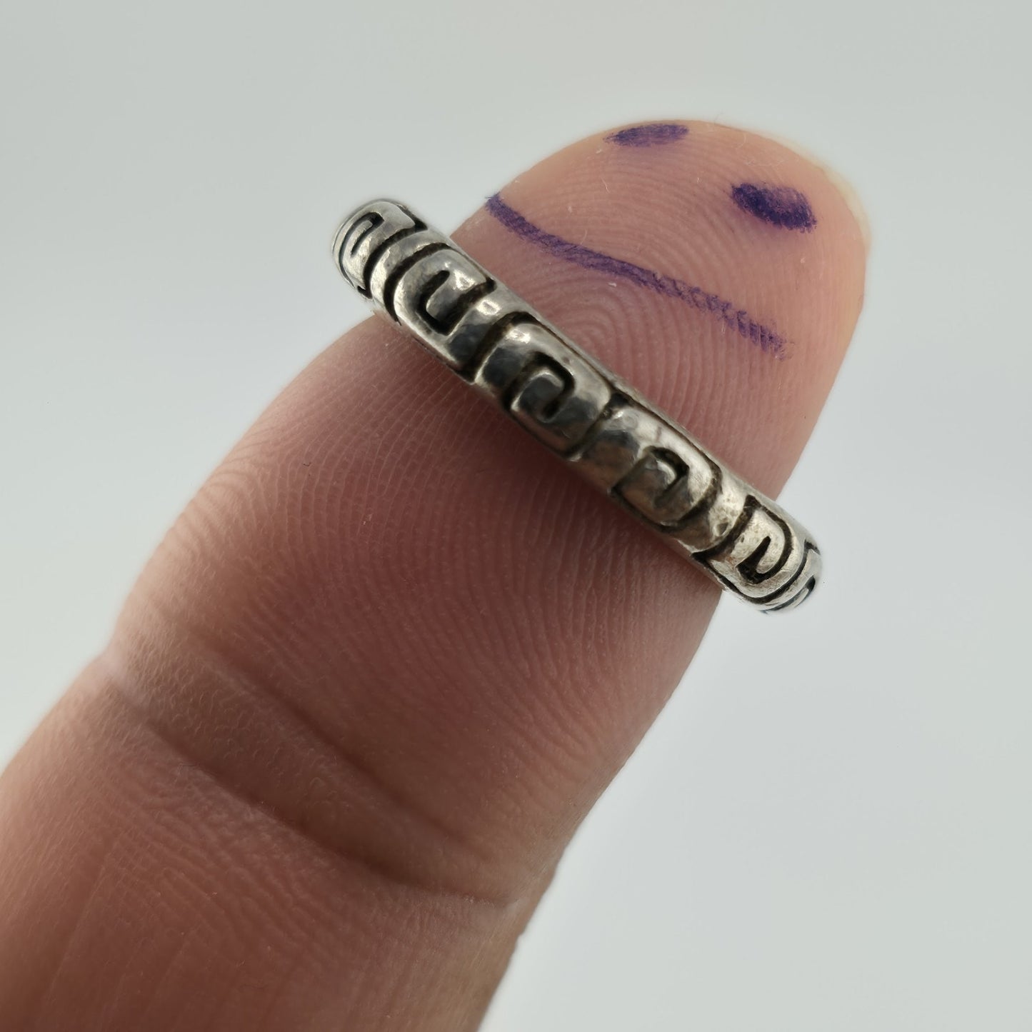 Vintage Mexico 925 Sterling Silver Greek Key Band Ring Size 5.5 6.2g