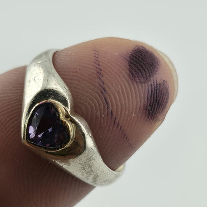 Sterling Silver Heart Ring Purple Stone Size 7 Vintage 925 Band Romantic