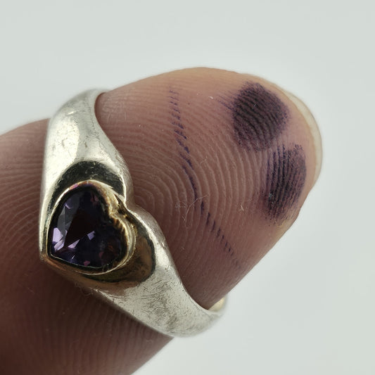 Sterling Silver Heart Ring Purple Stone Size 7 Vintage 925 Band Romantic