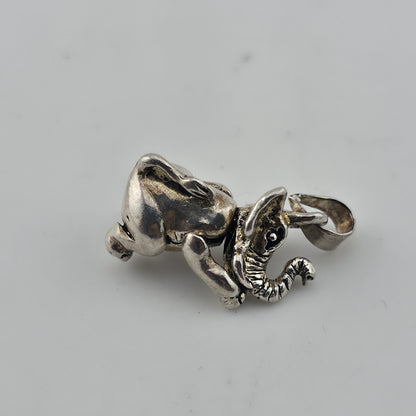 Vintage Sterling Silver 3D Elephant Pendant Charm Raised Trunk Figural Jewelry