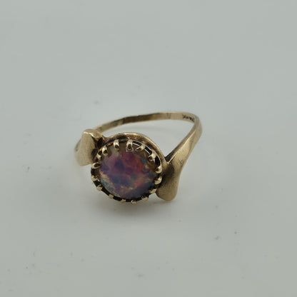 10K Yellow Gold Opal Ring Size 6.5 Vintage BDA Fiery Opal Statement Ring Vintage