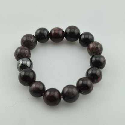 Garnet Beaded Bracelet Natural Stone Stretch Dark Red Black Round Beads 6.5 - 7
