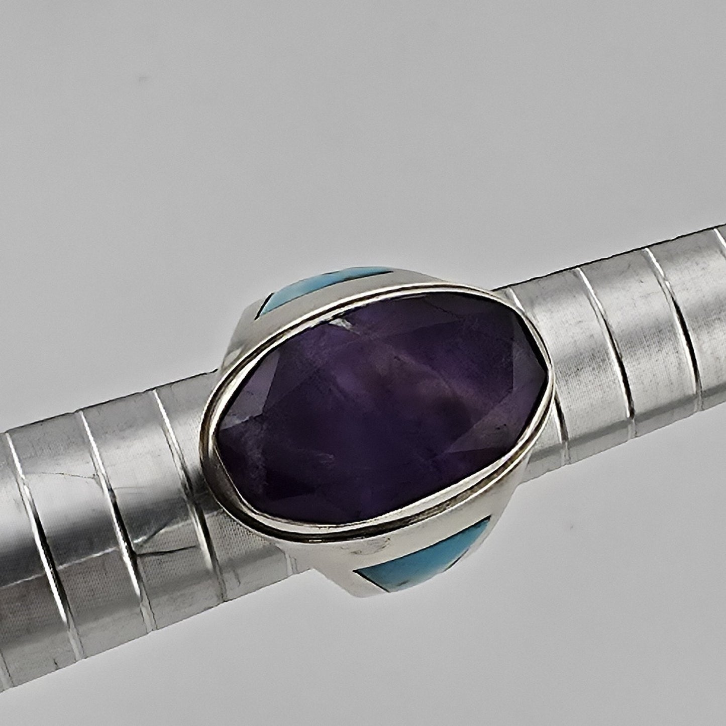Sterling Silver Amethyst Turquoise Ring Size 4.5 Southwest Inlay Statement Ring