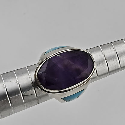 Sterling Silver Amethyst Turquoise Ring Size 4.5 Southwest Inlay Statement Ring
